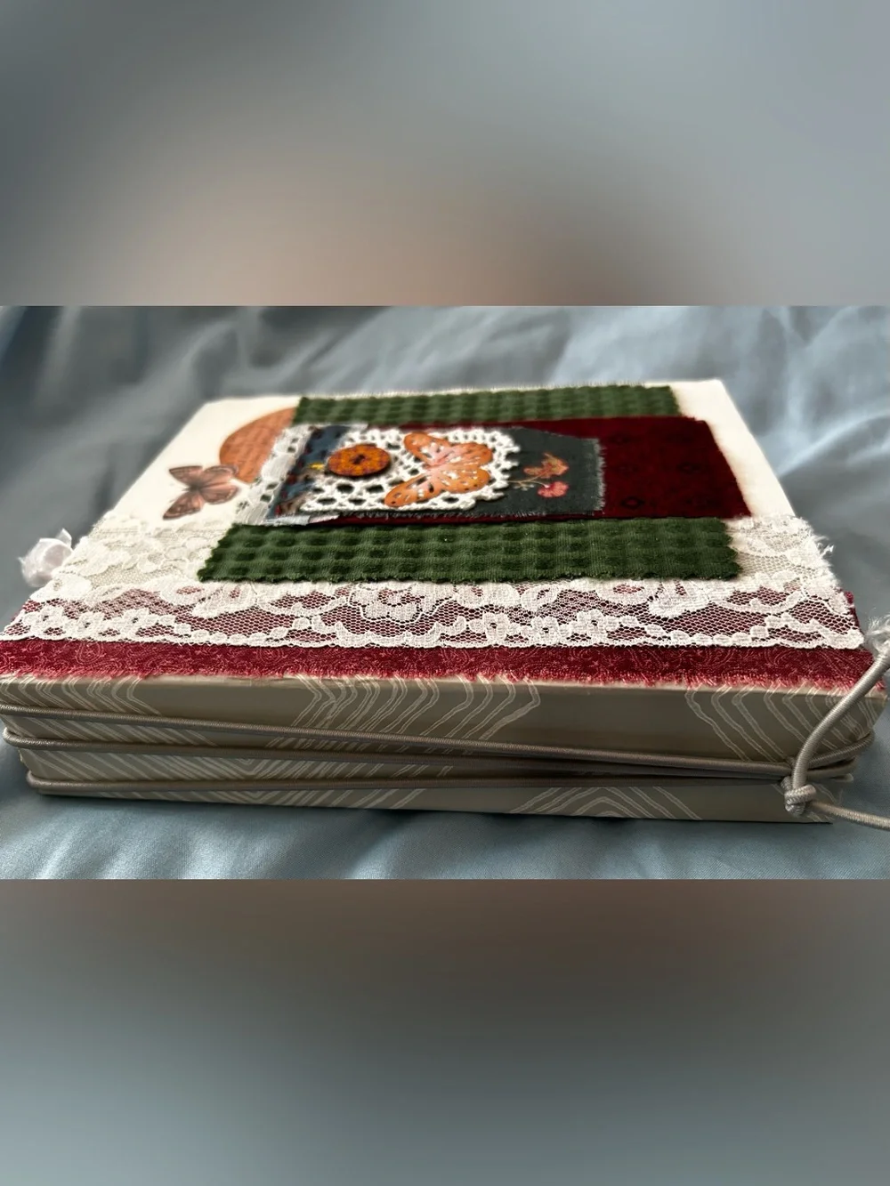 Handcrafted Fun Journal with Green Waffle Texture and Burgundy Accents Cover